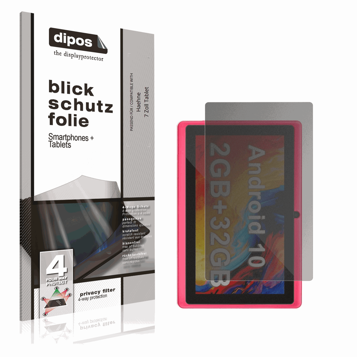 Blickschutzfolie von dipos passend für Haehne 7 Zoll Tablet, präziser Zuschnitt und blasenfrei montiert