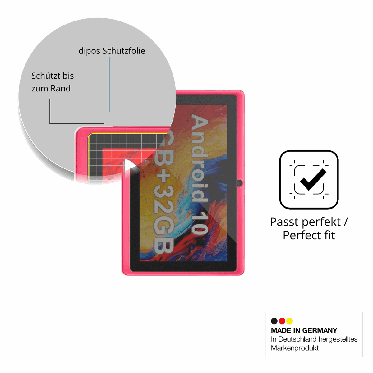 Schutz gegen Kratzer auf dem Haehne 7 Zoll Tablet Glas durch Schlüssel oder Ähnliches