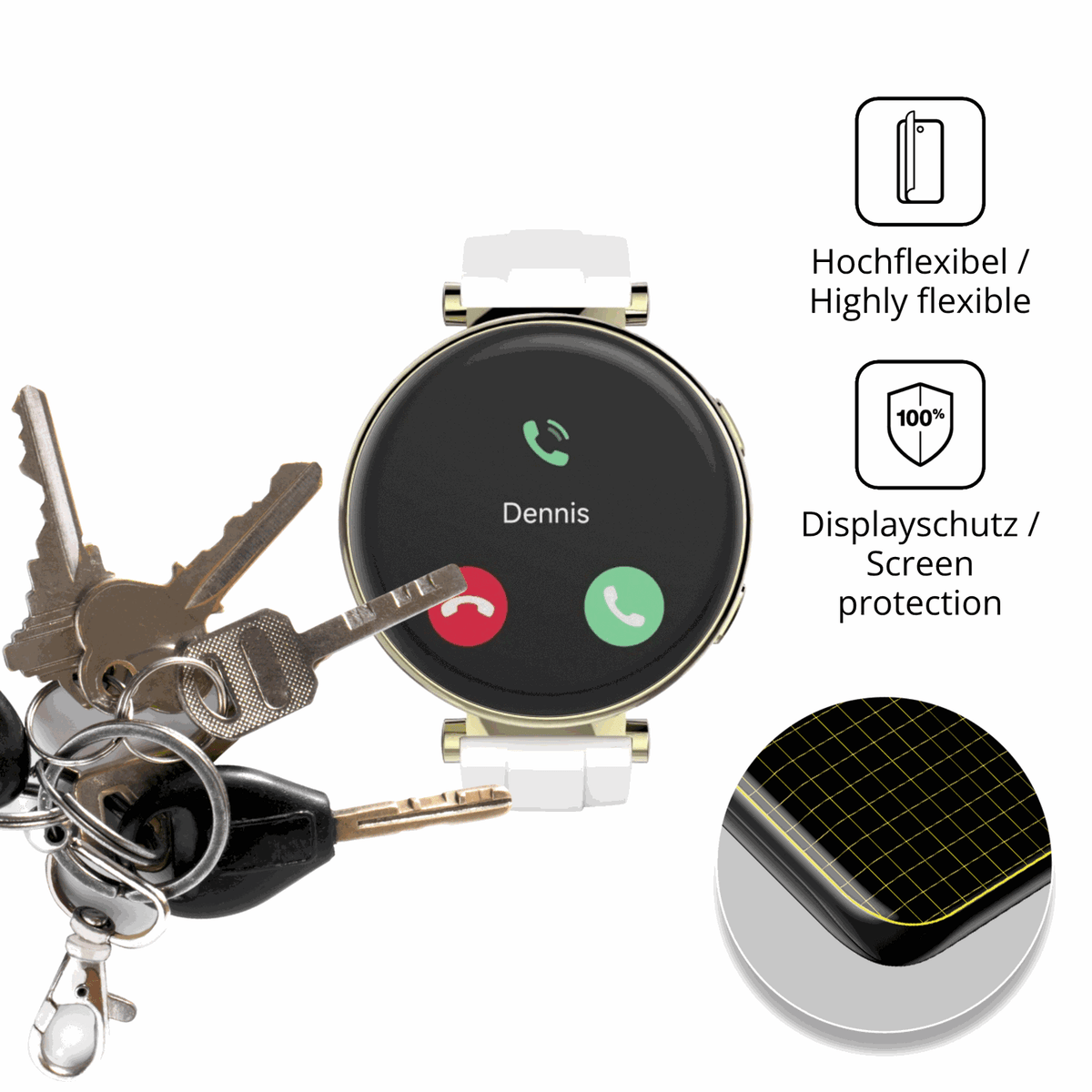 dipos Displayschutz für Hama Smartwatch 7000, transparente Oberfläche, perfekte Passform auch für die Rundungen