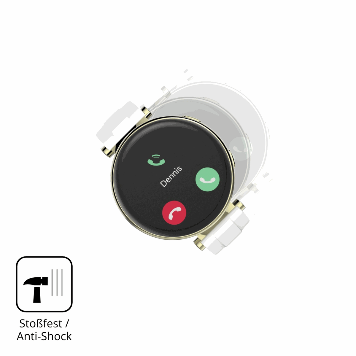 Schutz gegen Kratzer auf dem Hama Smartwatch 7000 Glas durch Schlüssel, Stöße gegen die Tischkante oder Stürze