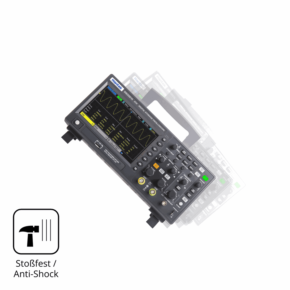 Schutz gegen Kratzer auf dem Hantek DSO2D15 Oscilloscope Glas durch Schlüssel, Stöße gegen die Tischkante oder Stürze