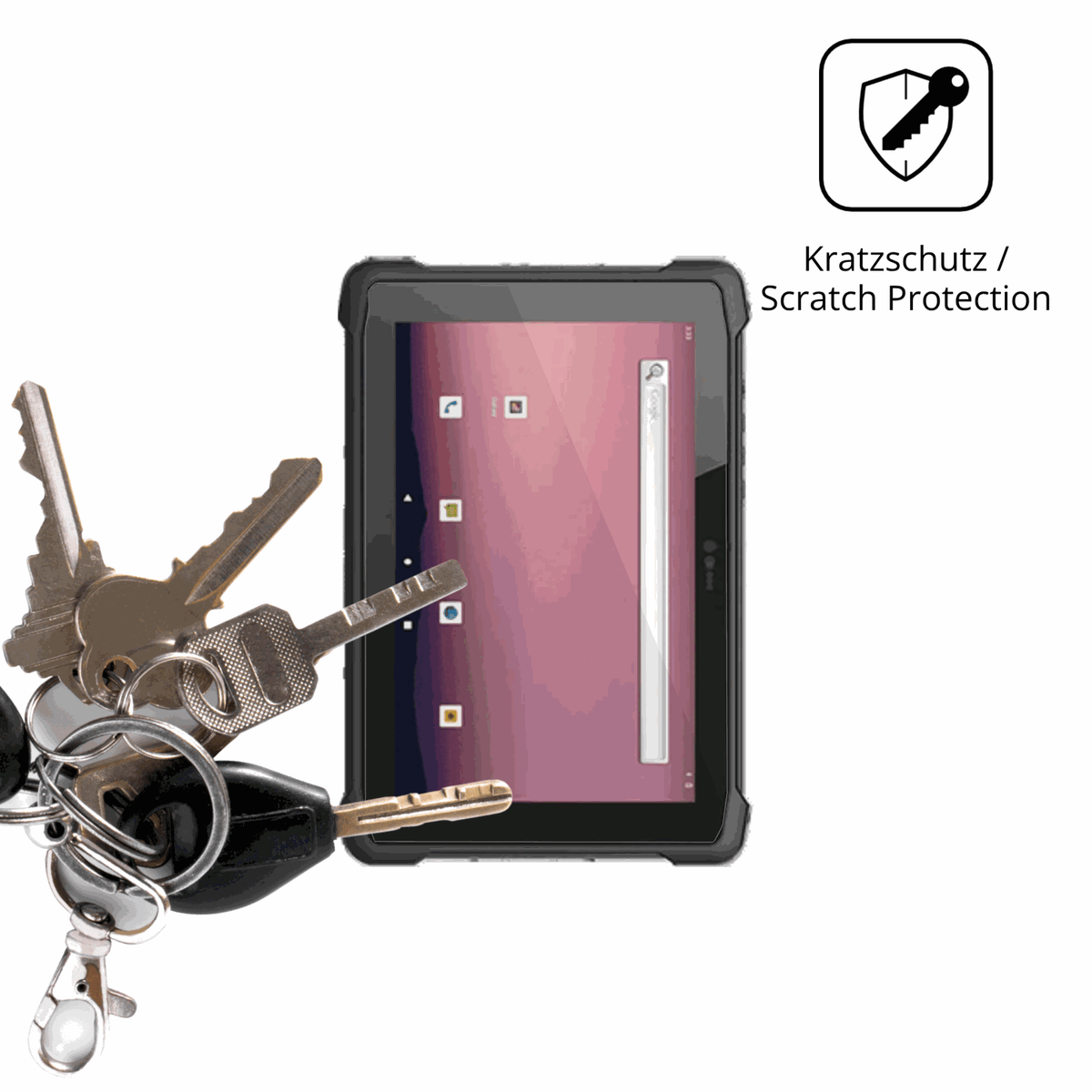 Schutz gegen Kratzer auf dem hermatecsolidtab g99 10 zoll Glas durch Schlüssel oder Ähnliches