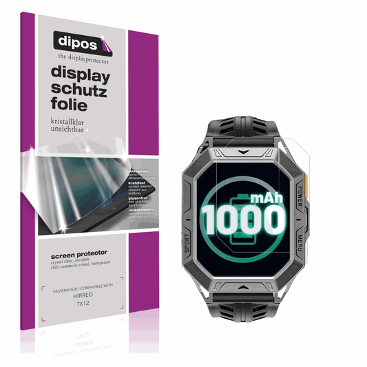 Klare Displayschutzfolie von dipos passend für HIRREO TX12, präziser Zuschnitt und blasenfrei montiert
