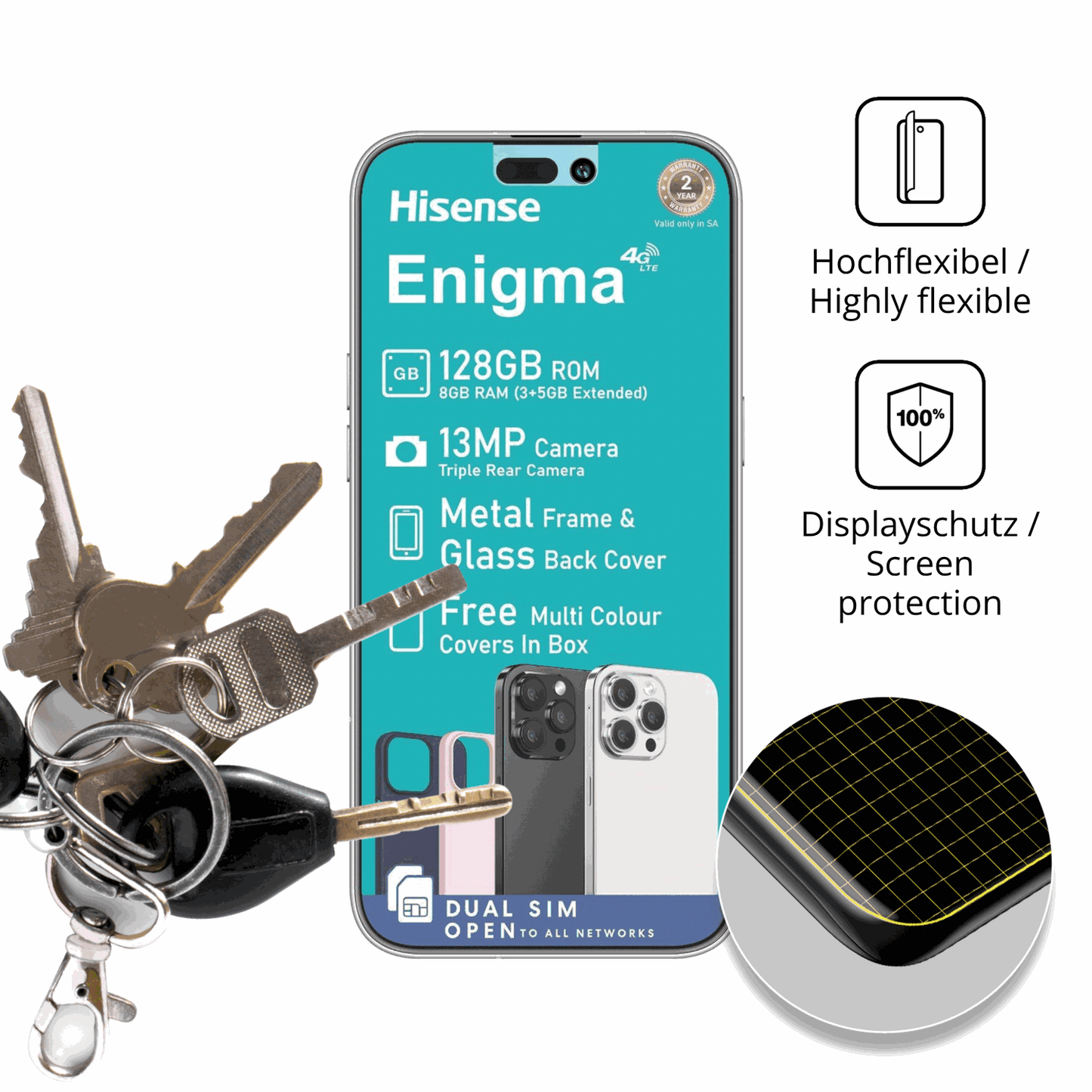 dipos Displayschutz für Hisense Enigma, transparente Oberfläche, perfekte Passform auch für die Rundungen