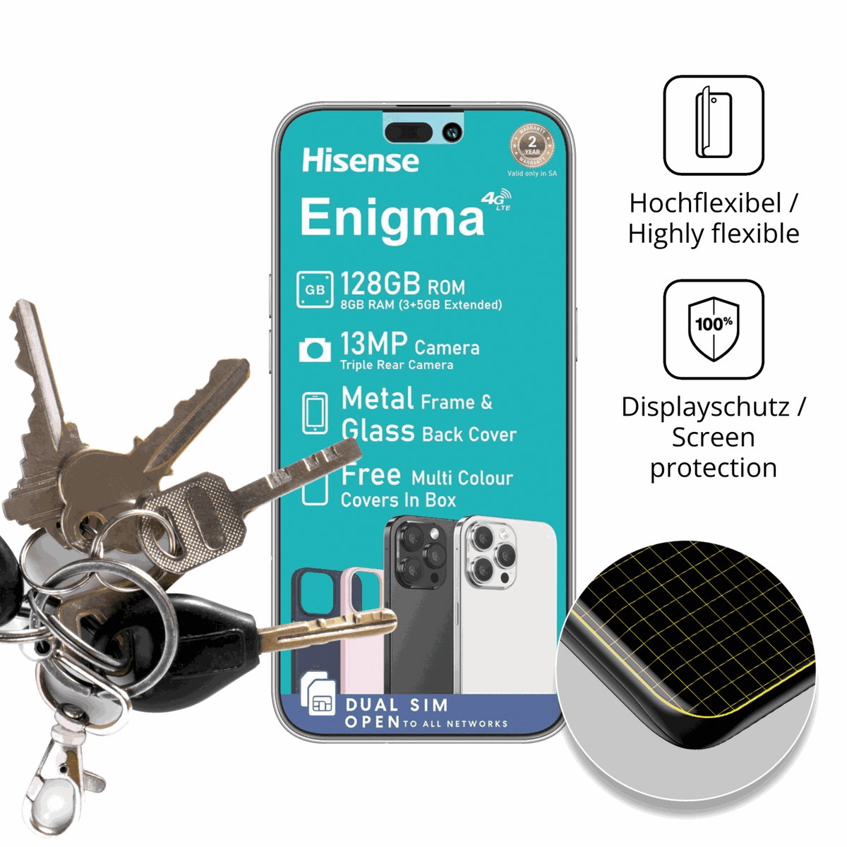 dipos Displayschutz für Hisense Enigma, transparente Oberfläche, perfekte Passform auch für die Rundungen