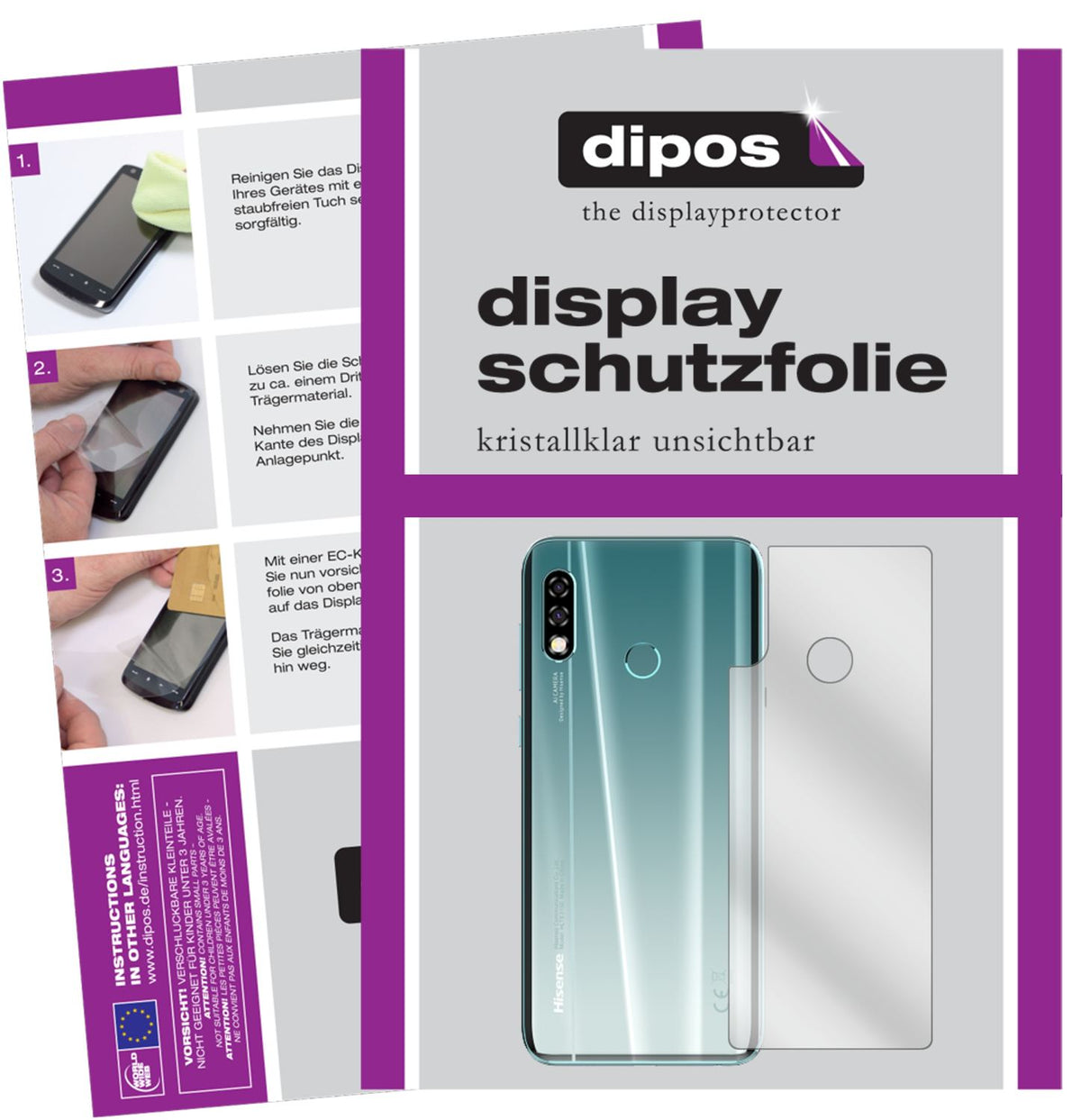 Klare Displayschutzfolie von dipos passend für Hisense Infinity H30 Rückseite, präziser Zuschnitt und blasenfrei montiert