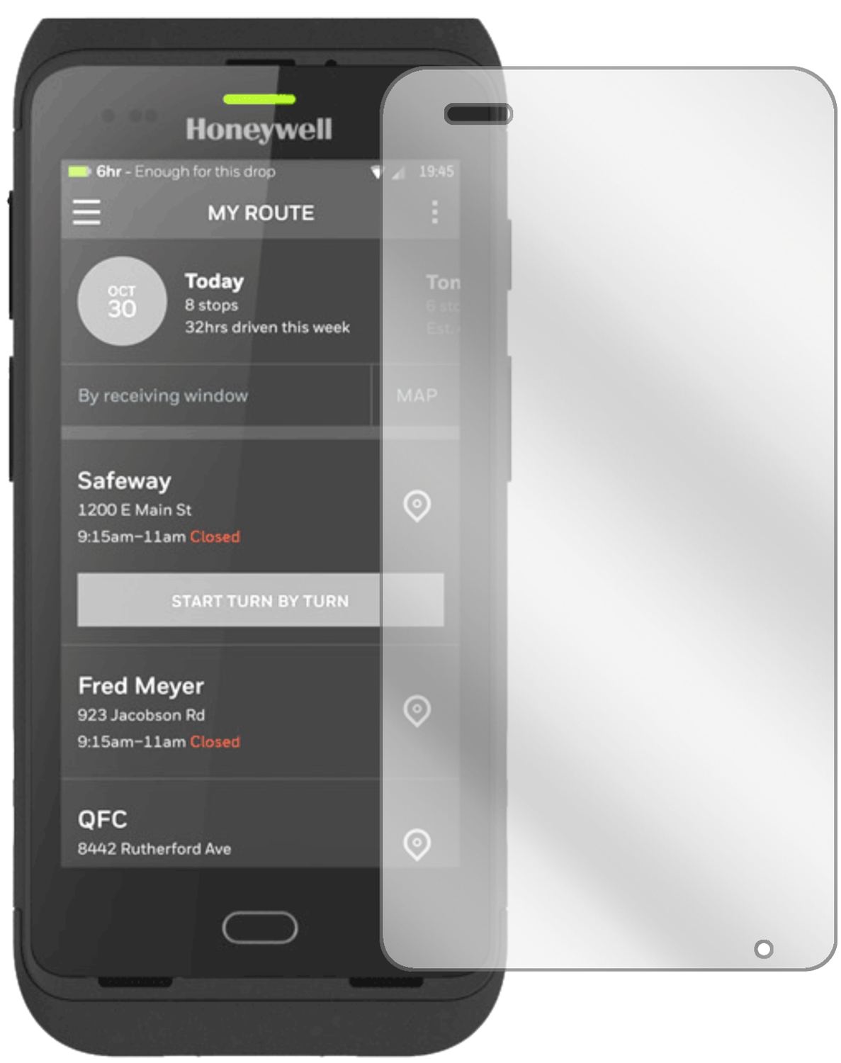HoneywellCT40 mit aufgebrachter dipos Displayschutzfolie, glasklare Darstellung ohne Einschränkungen