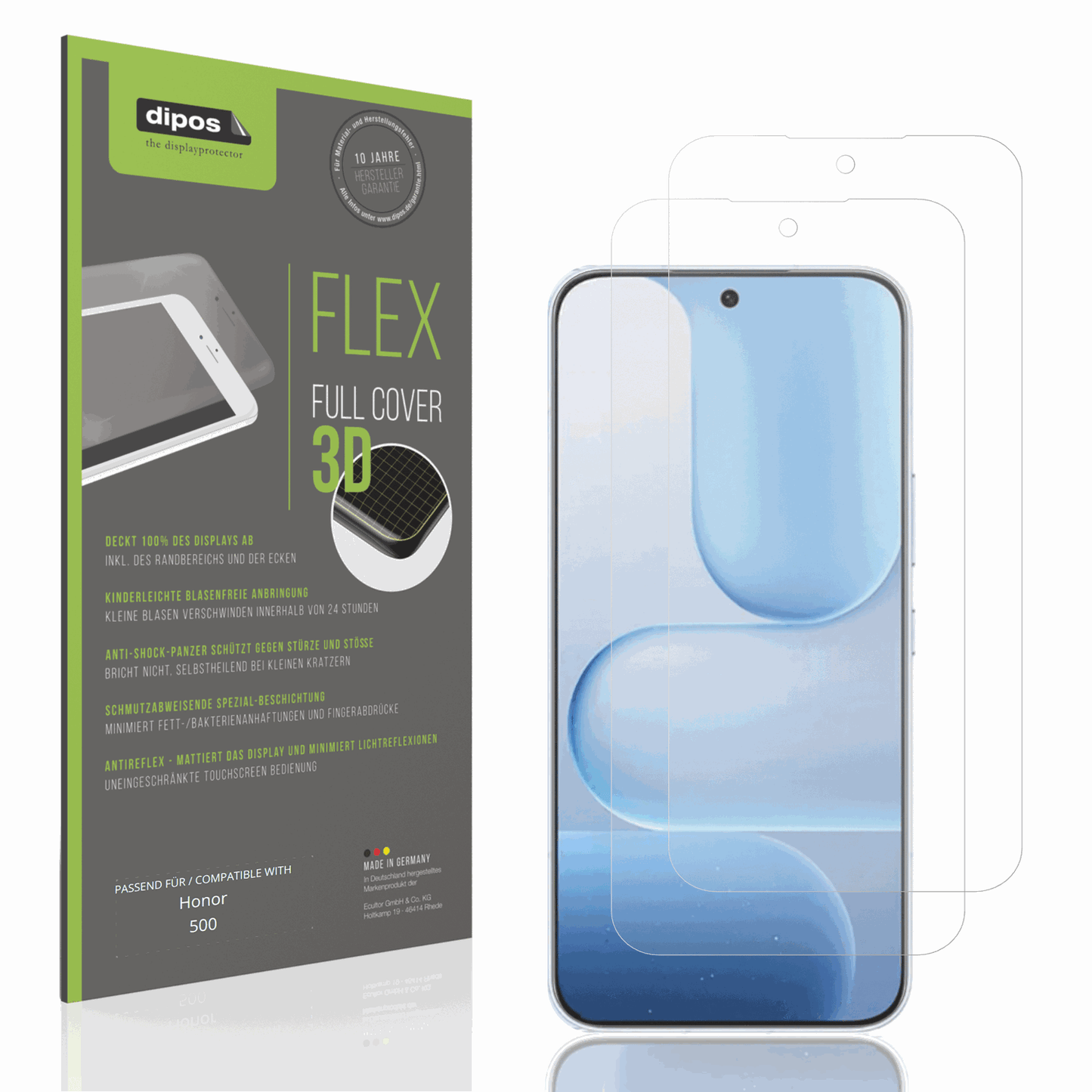 Matte Displayschutzfolie von dipos passend für honor500, 100% Displayabdeckung und blasenfreie Montage