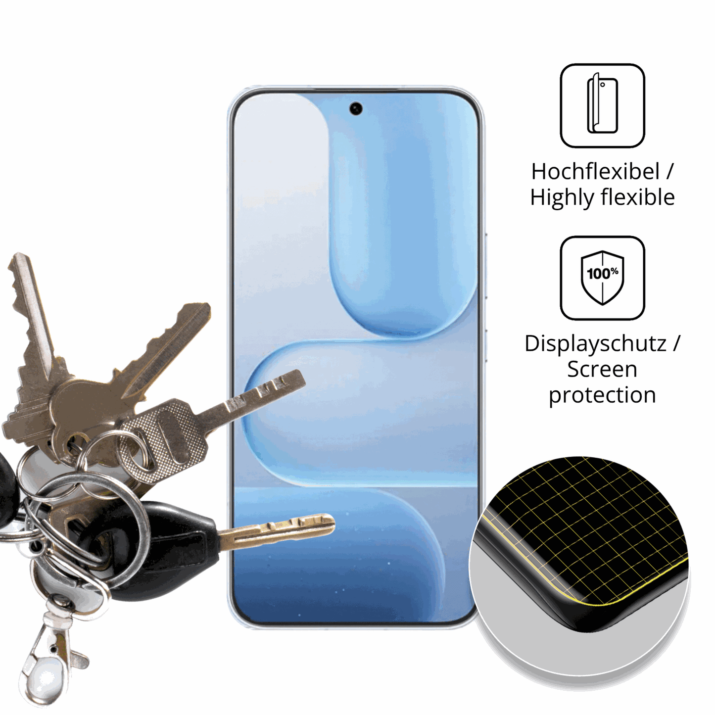 dipos Displayschutz für honor500, transparente Oberfläche, perfekte Passform auch für die Rundungen