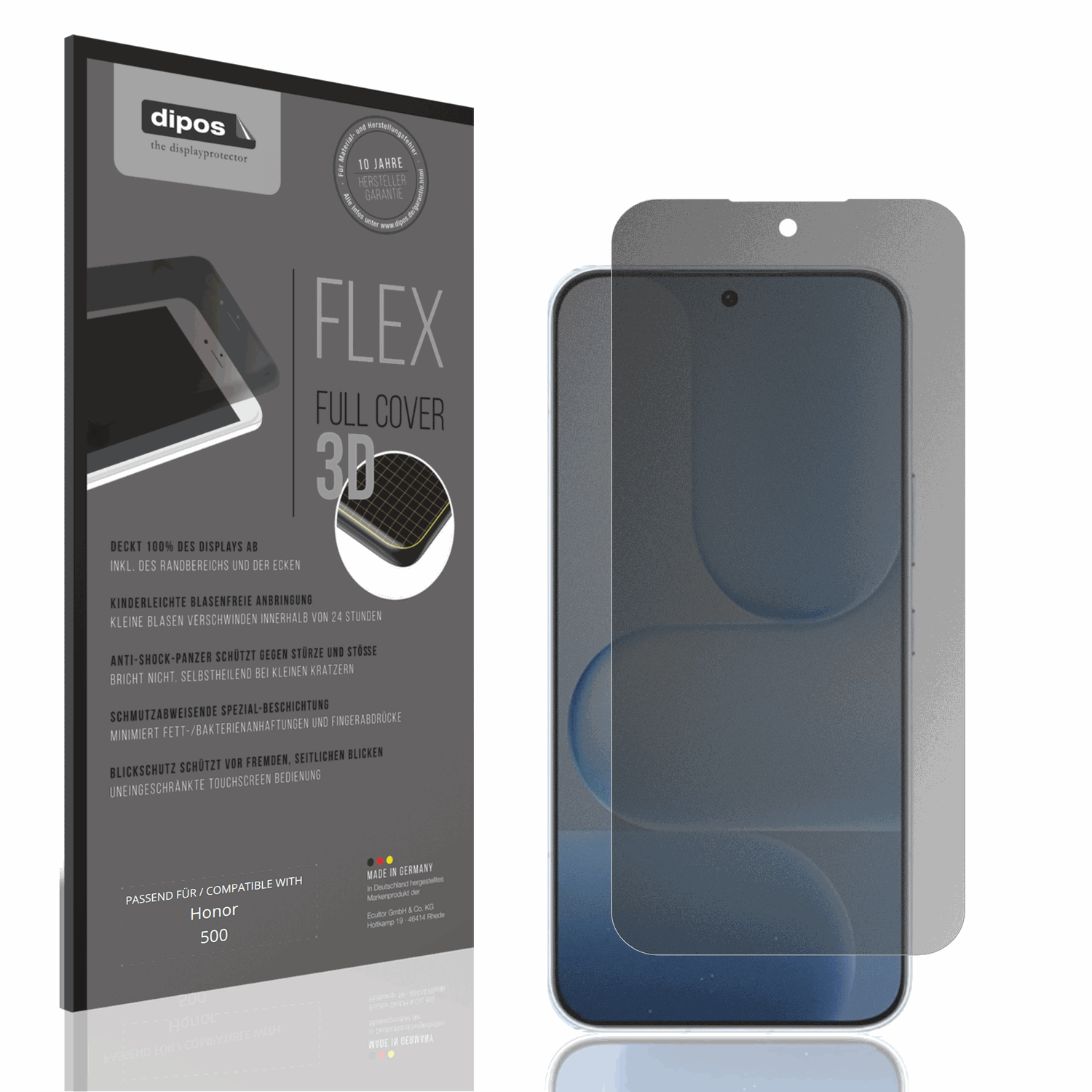 Blickschutzfolie von dipos passend für honor500, 100% Displayabdeckung und blasenfreie Montage