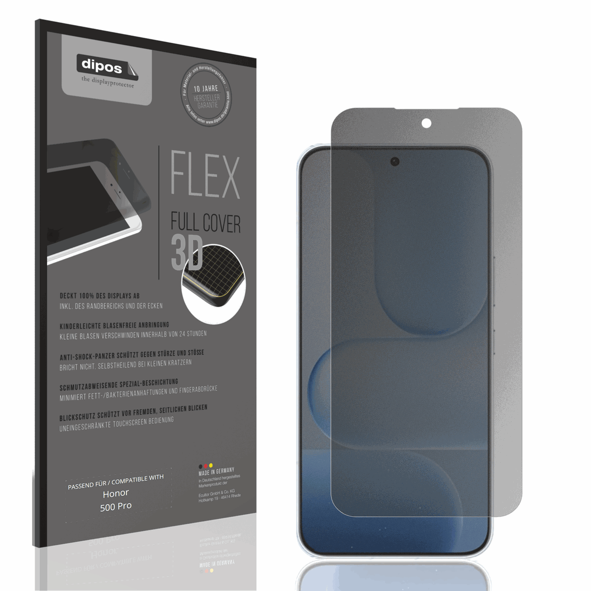 Blickschutzfolie von dipos passend für honor500 pro, 100% Displayabdeckung und blasenfreie Montage