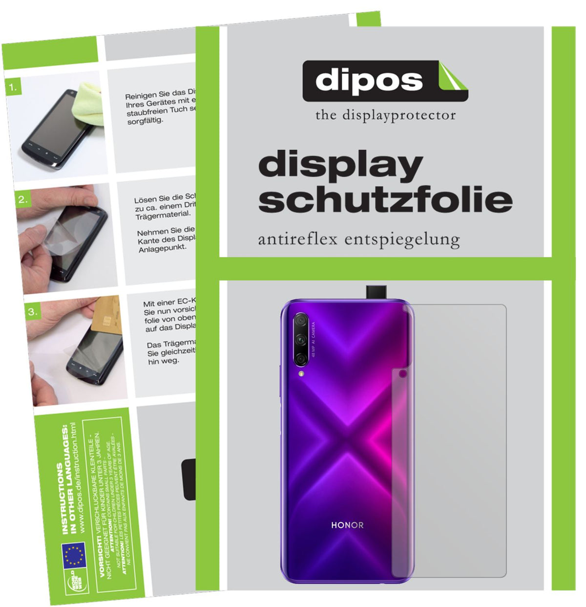 Matte Displayschutzfolie von dipos passend für Huawei Y9s Rückseite, präziser Zuschnitt und blasenfrei montiert