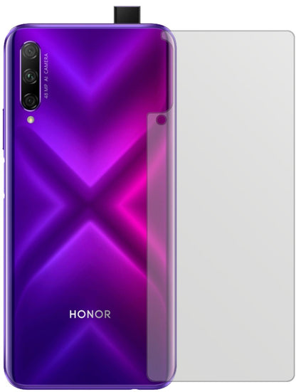 HuaweiY9s Rückseite mit aufgebrachter dipos Displayschutzfolie, die lästige Fingerabdrücke minimiert