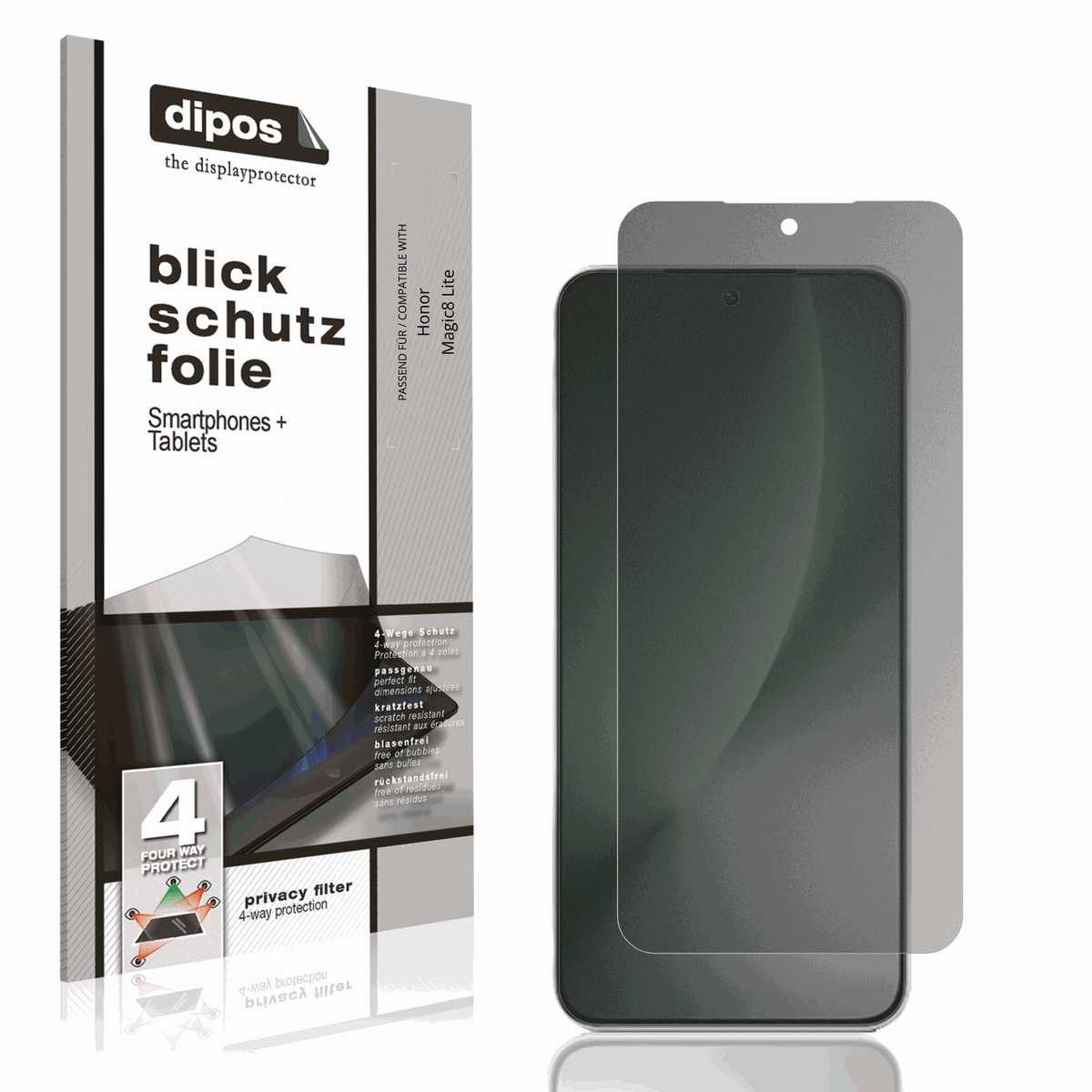Blickschutzfolie von dipos passend für Honor Magic8 Lite, präziser Zuschnitt und blasenfrei montiert