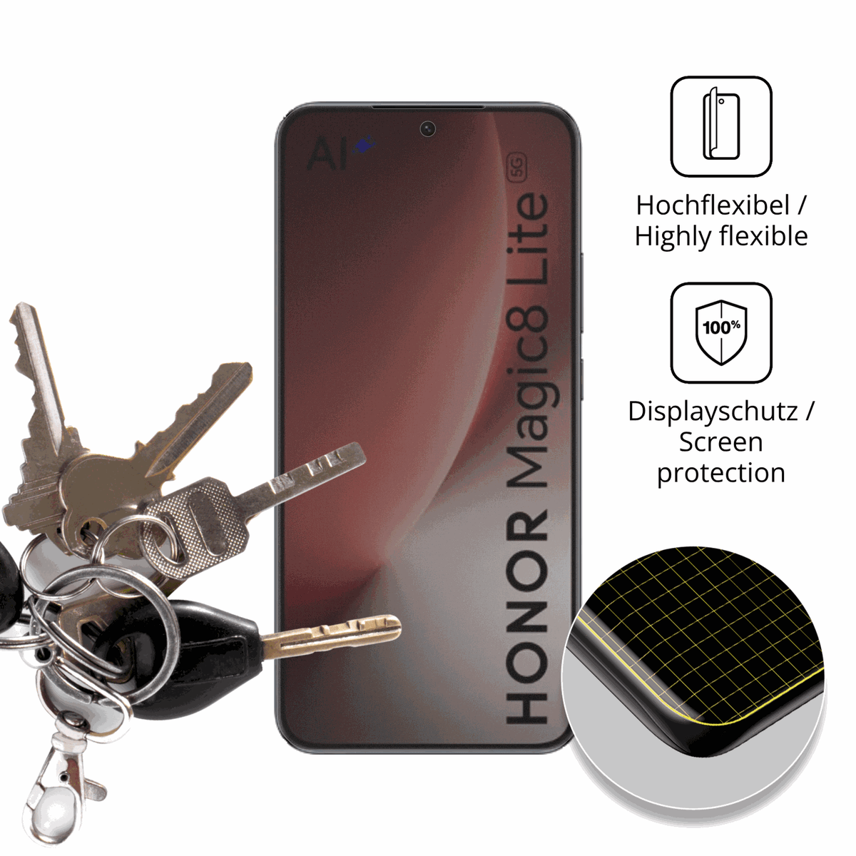 dipos Displayschutz für Honor Magic 8 Lite, mit Blickschutzfilter und perfekter Passform auch für die Rundungen