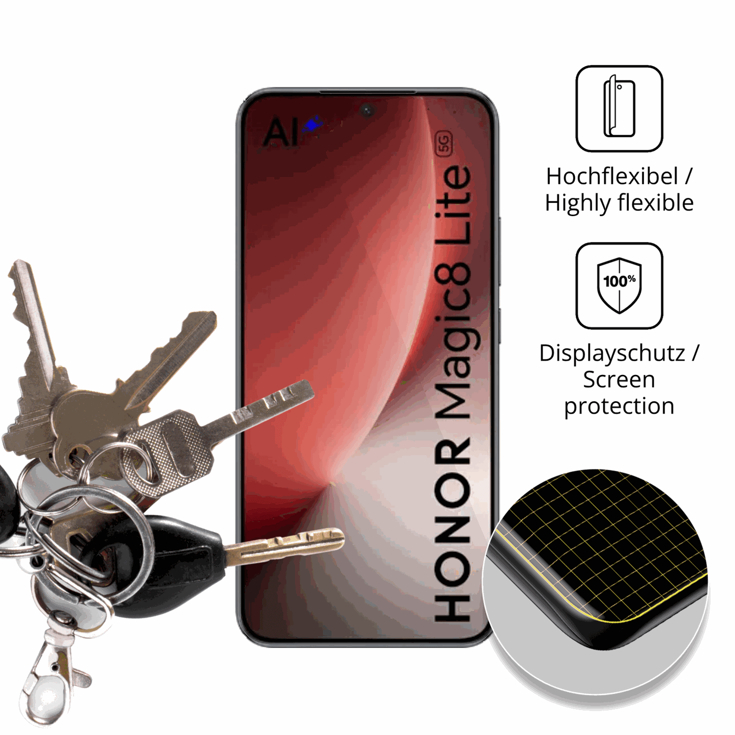 dipos Displayschutz für Honor Magic 8 Lite, transparente Oberfläche, geringe Dicke und perfekte Passform