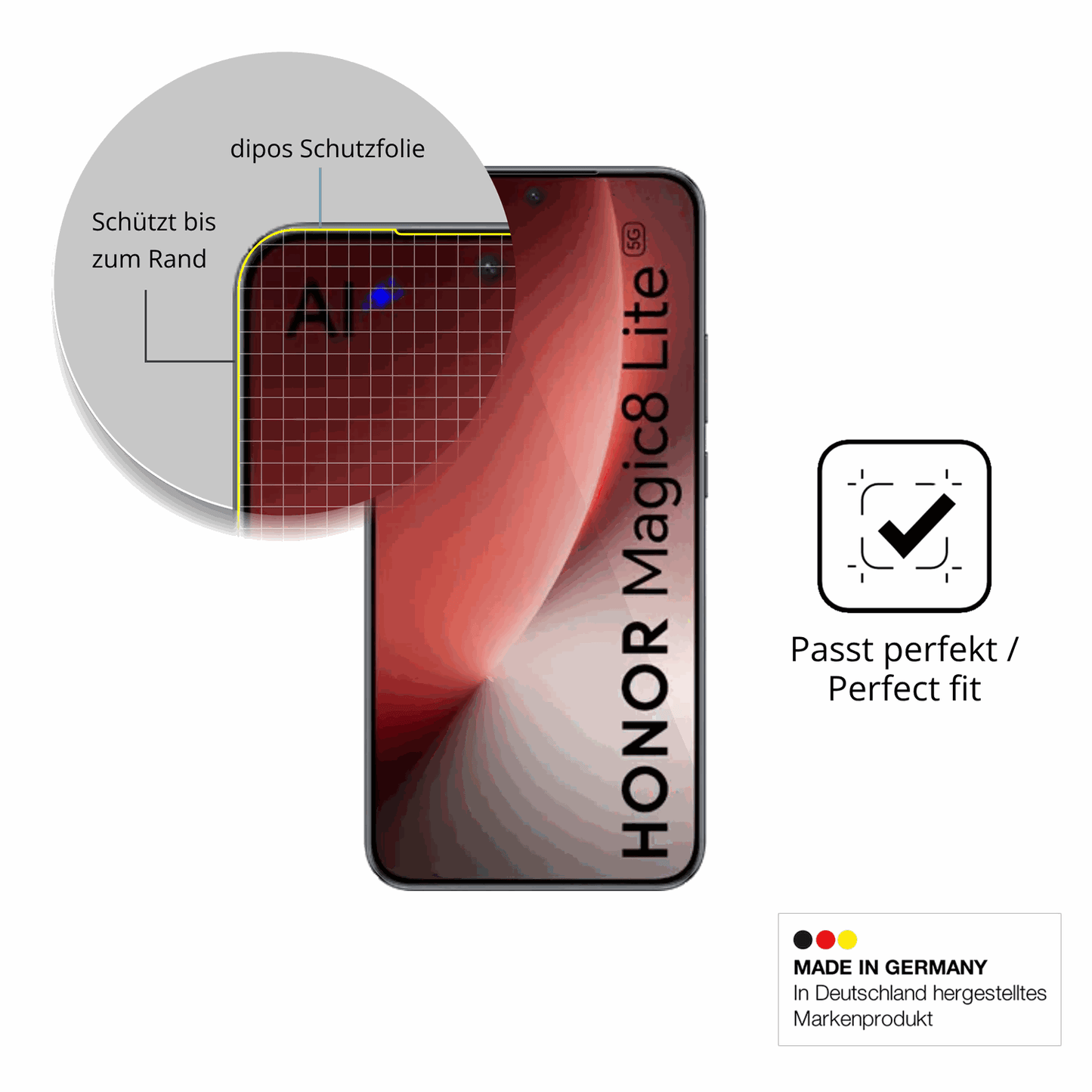 Schutzfolie mit optimaler Passform, zur Verwendung mit Hüllen geeignet