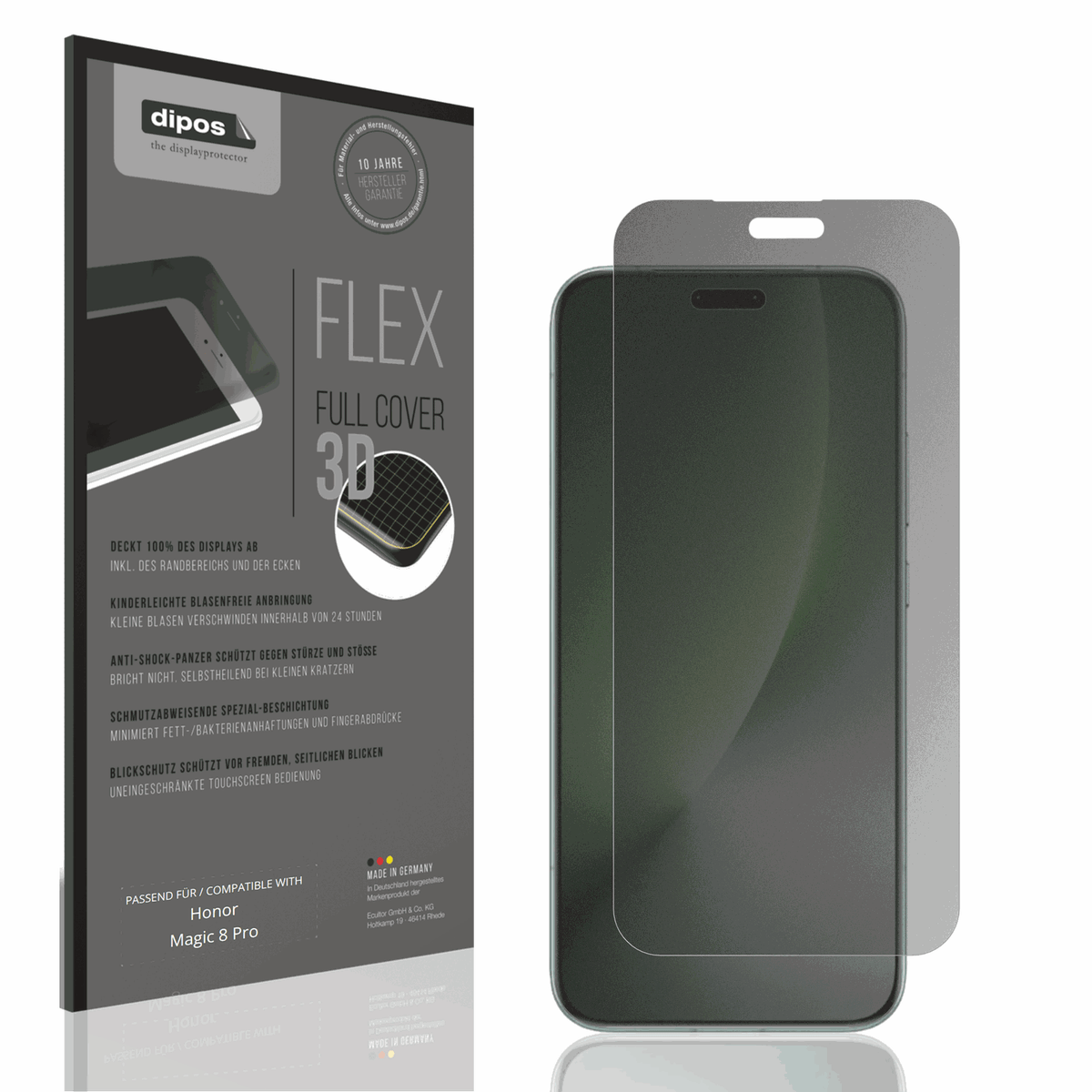 Blickschutzfolie von dipos passend für honormagic 8 pro, 100% Displayabdeckung und blasenfreie Montage