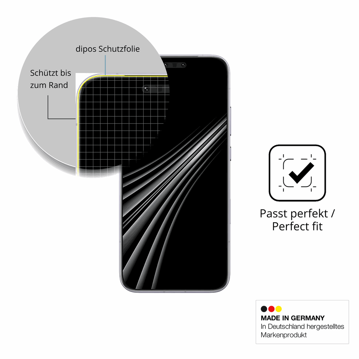 Schutzfolie mit optimaler Passform, zur Verwendung mit Hüllen geeignet