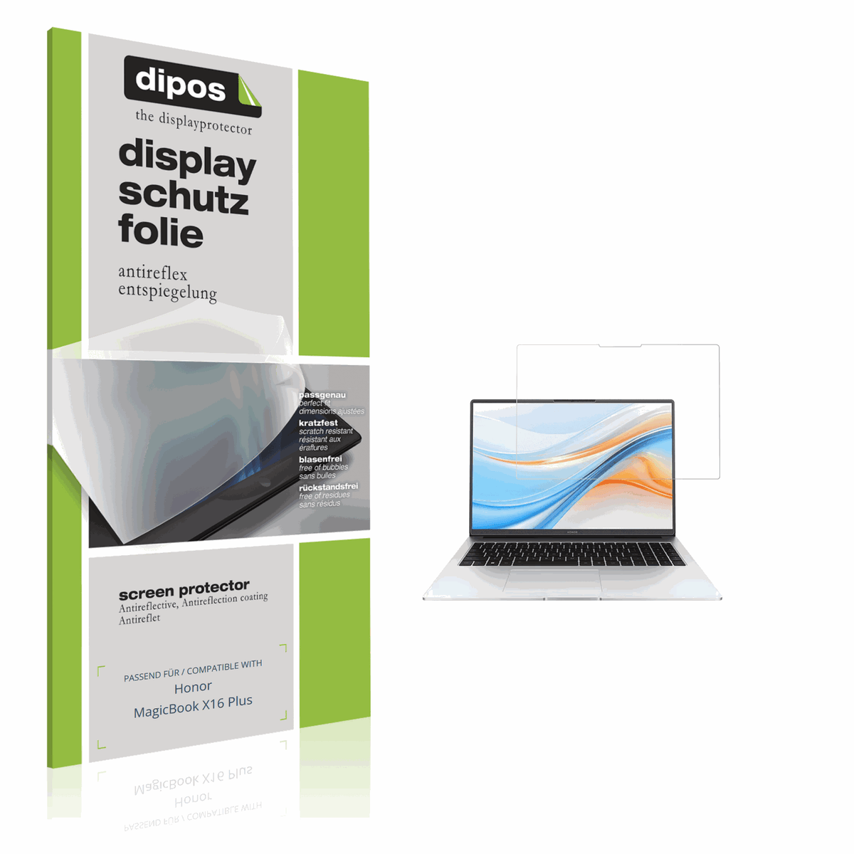 Matte Displayschutzfolie von dipos passend für Honor MagicBook X16 Plus, präziser Zuschnitt und blasenfrei montiert