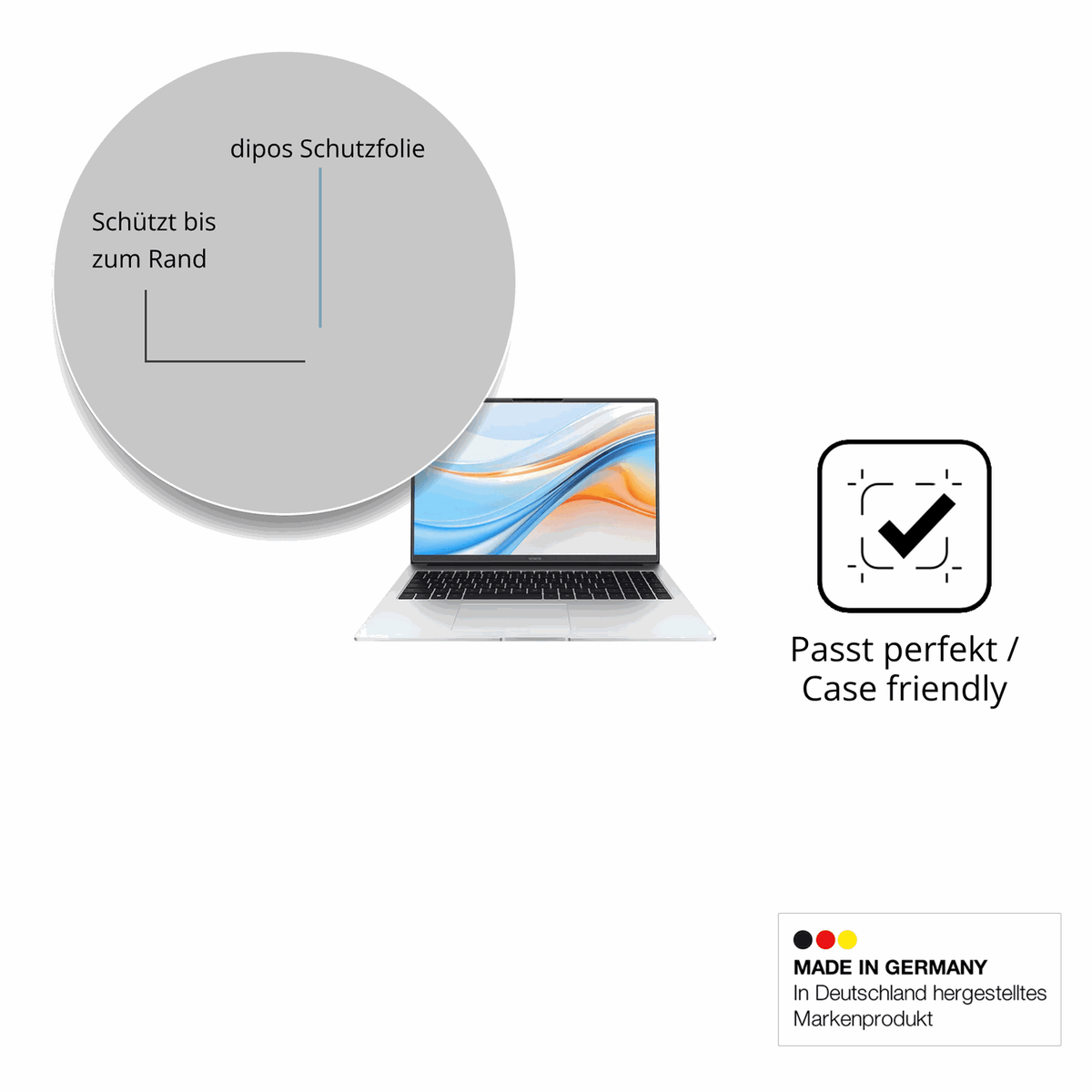 Schutzglasfolie mit optimaler Passform, zur Verwendung mit Hüllen geeignet