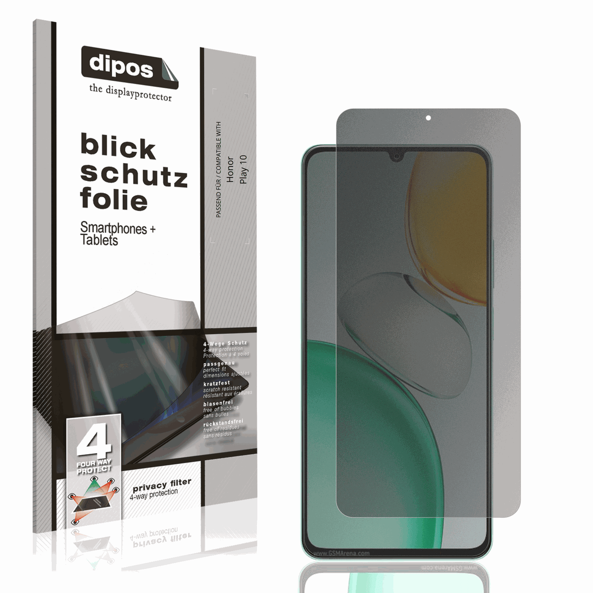 Blickschutzfolie von dipos passend für Honor Play 10, präziser Zuschnitt und blasenfrei montiert