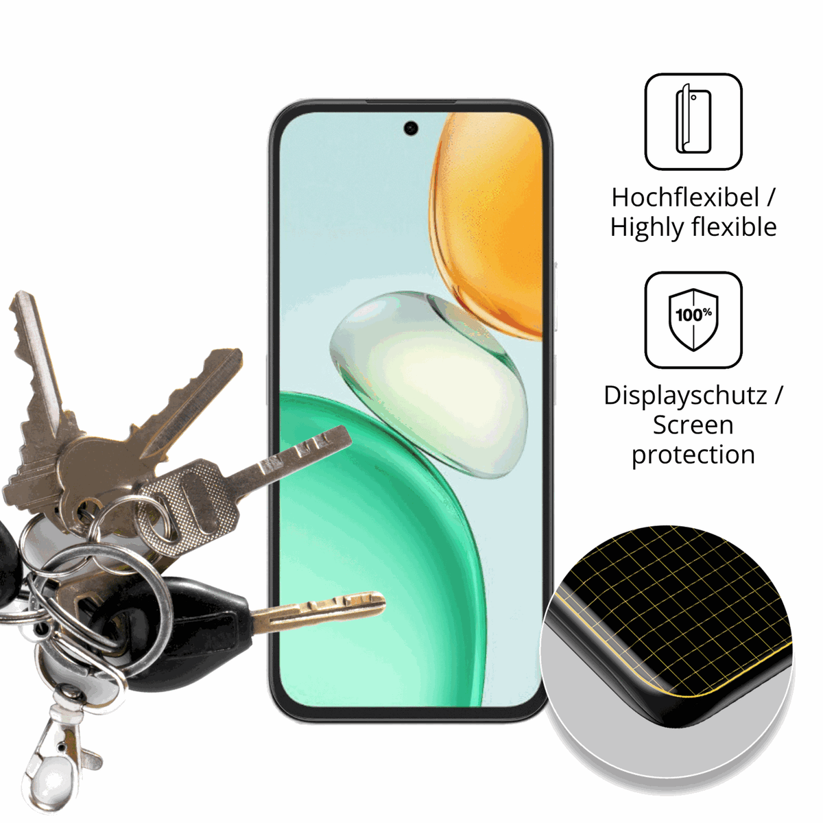 dipos Displayschutz für Honor Play 10C, transparente Oberfläche, perfekte Passform auch für die Rundungen