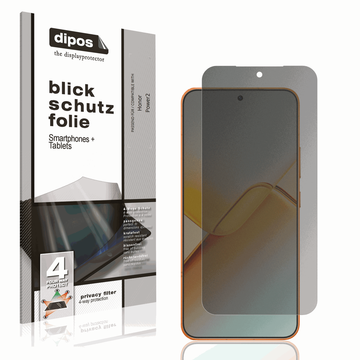 Blickschutzfolie von dipos passend für Honor Power2, präziser Zuschnitt und blasenfrei montiert