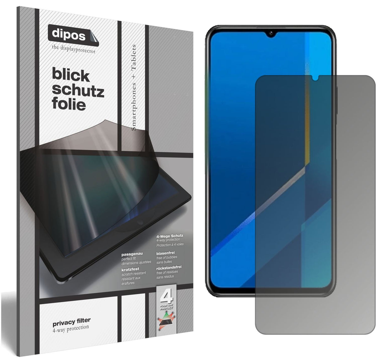 Blickschutzfolie von dipos passend für Honor X10 Max 5G, präziser Zuschnitt und blasenfrei montiert