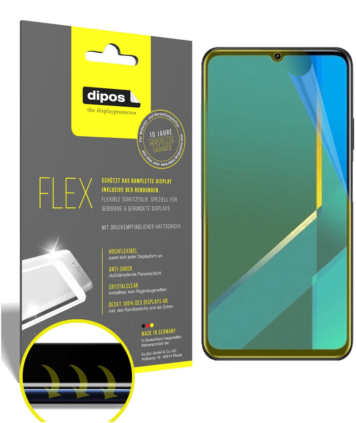 Klare Displayschutzfolie von dipos passend für Honor X10 Max 5G, 100% Displayabdeckung und blasenfreie Montage