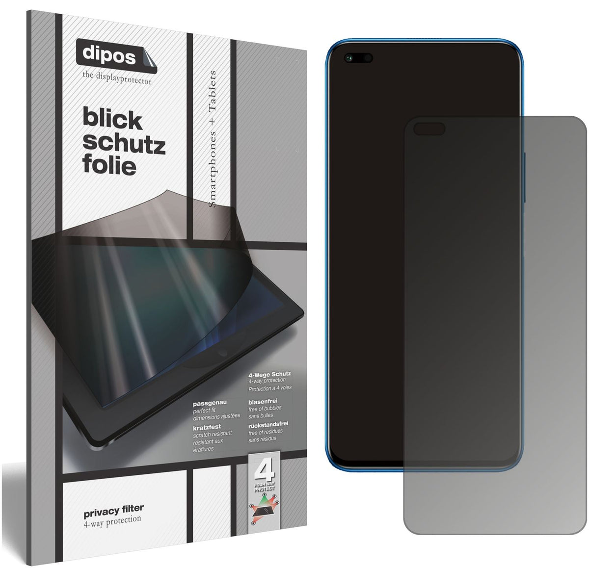 Blickschutzfolie von dipos passend für Honor X20 5G, präziser Zuschnitt und blasenfrei montiert