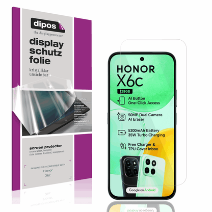 Klare Displayschutzfolie von dipos passend für Honor X6c, präziser Zuschnitt und blasenfrei montiert
