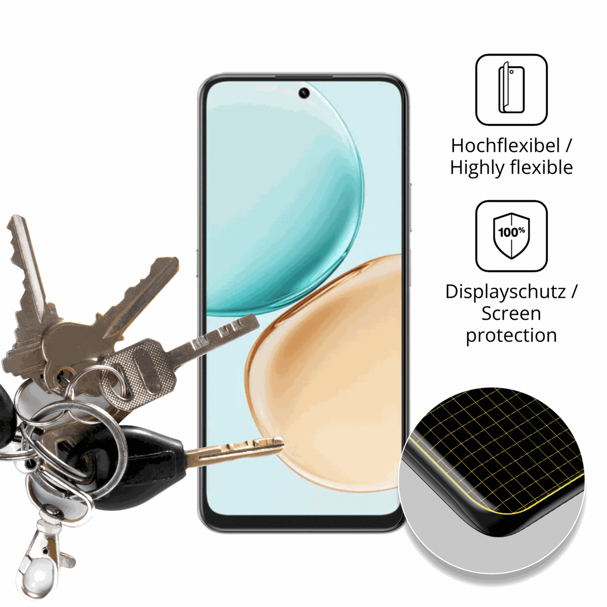 dipos Displayschutz für Honor X7d 4G, transparente Oberfläche, perfekte Passform auch für die Rundungen