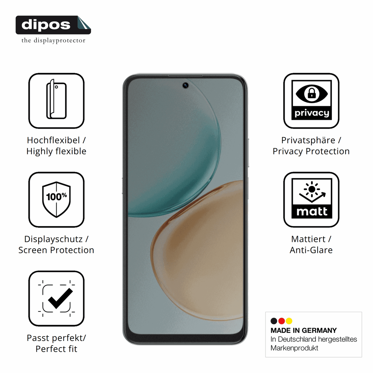 Flexible TPU-Folie passend zugeschnitten für Honor X7d 4G, mit Privatsphäre-Schutz durch Sichtschutz-Folie