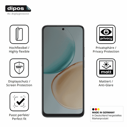 Flexible TPU-Folie passend zugeschnitten für Honor X7d 4G, mit Privatsphäre-Schutz durch Sichtschutz-Folie