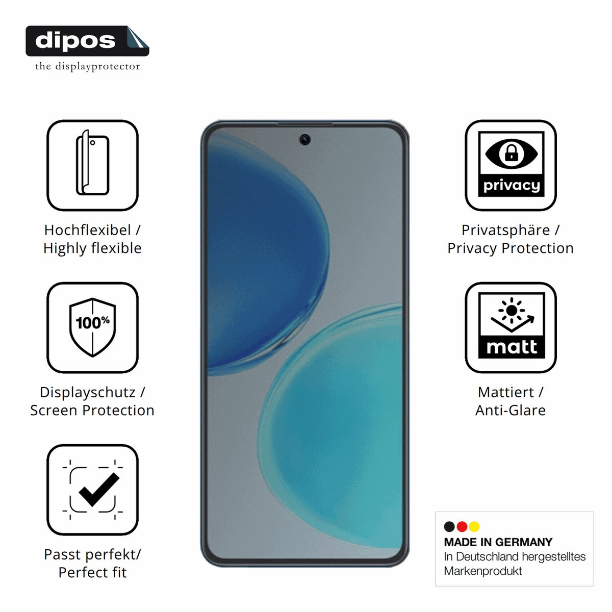 Flexible TPU-Folie passend zugeschnitten für Honor X8d, mit Privatsphäre-Schutz durch Sichtschutz-Folie