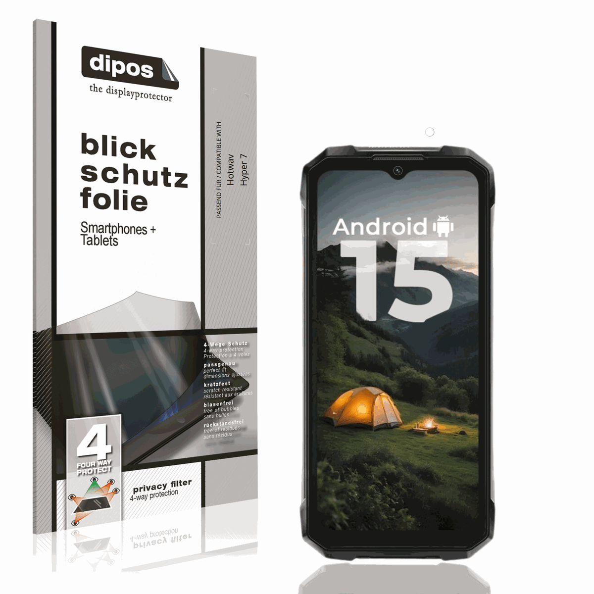 Blickschutzfolie von dipos passend für Hotwav Hyper 7, präziser Zuschnitt und blasenfrei montiert