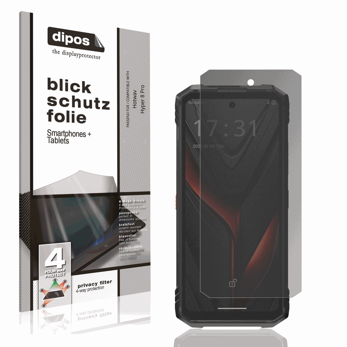 Blickschutzfolie von dipos passend für Hotwav Hyper 8 Pro, präziser Zuschnitt und blasenfrei montiert