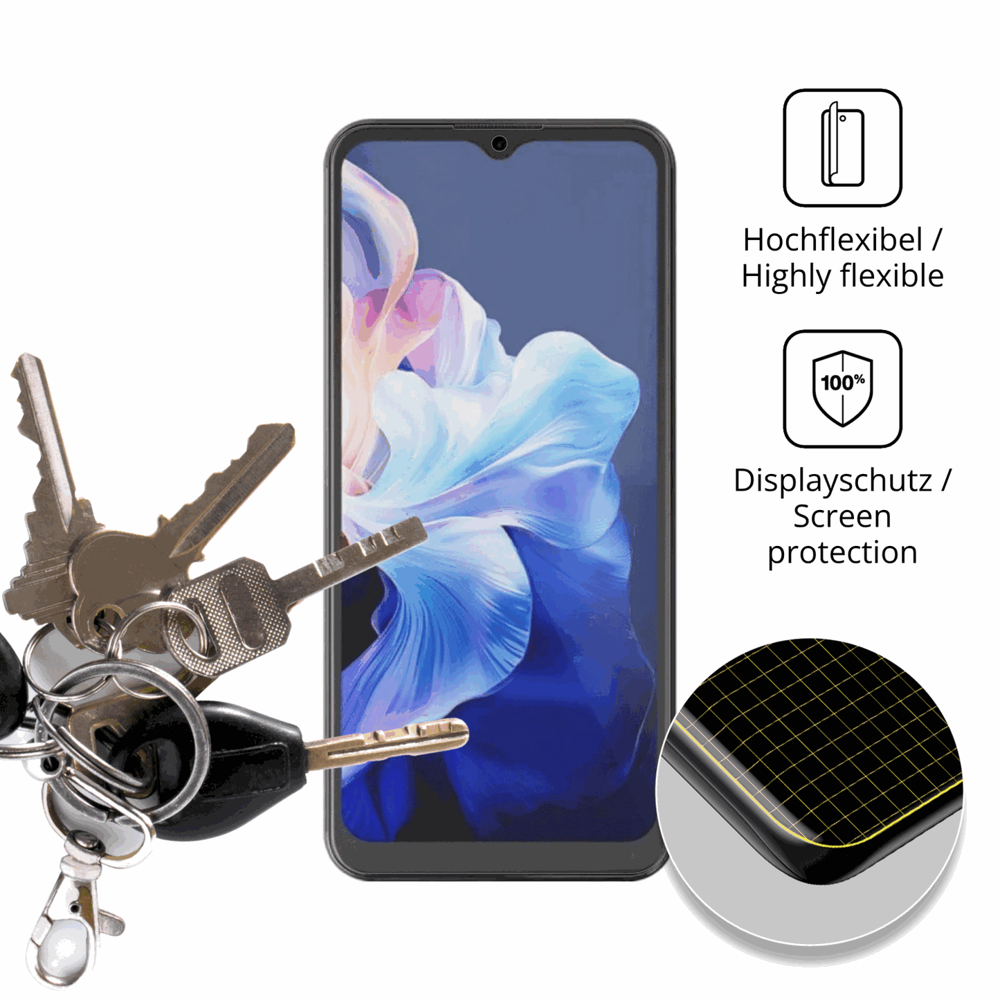 dipos Displayschutz für Hotwav Note 15, transparente Oberfläche, perfekte Passform auch für die Rundungen