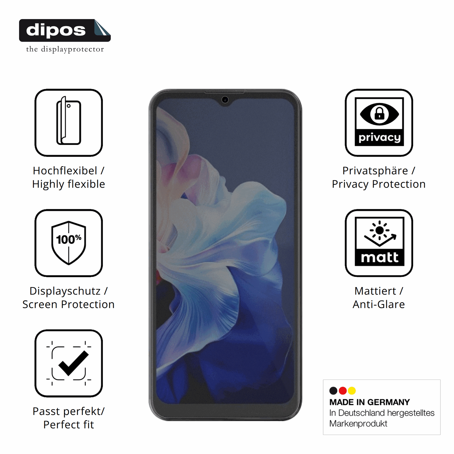 Flexible TPU-Folie passend zugeschnitten für Hotwav Note 15 Pro, mit Privatsphäre-Schutz durch Sichtschutz-Folie