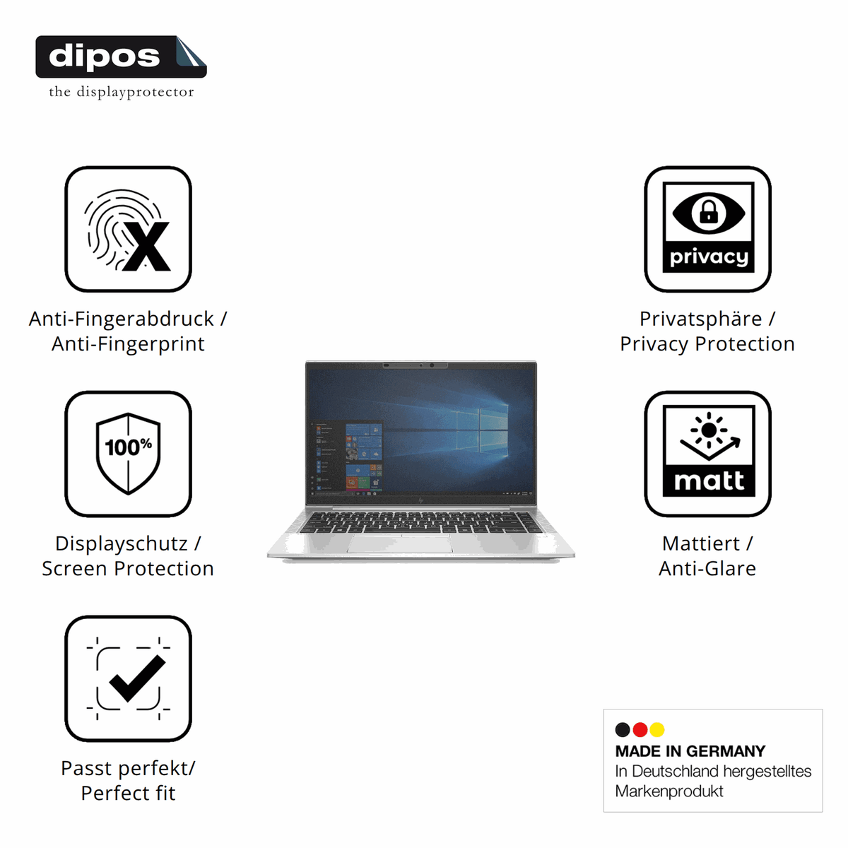 Privatsphäre-Schutz durch Sichtschutz-Folie passend zugeschnitten für HP EliteBook 845 G7