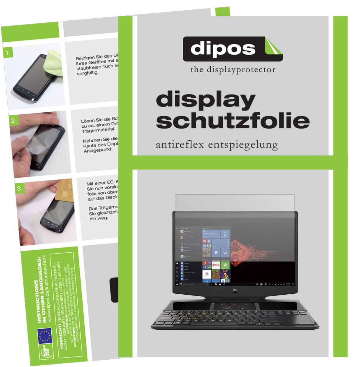 Matte Displayschutzfolie von dipos passend für HP Omen X 2S, präziser Zuschnitt und blasenfrei montiert