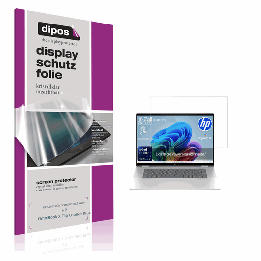 Klare Displayschutzfolie von dipos passend für HP OmniBook X Flip Copilot Plus, präziser Zuschnitt und blasenfrei montiert