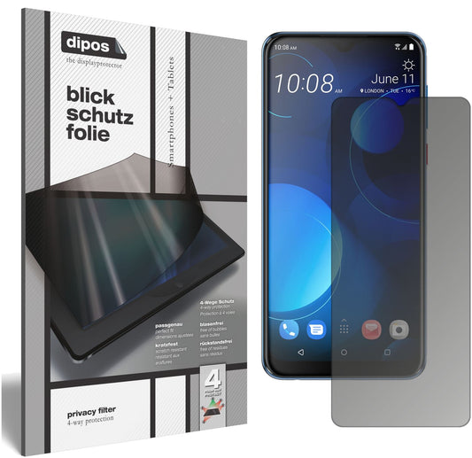 Blickschutzfolie von dipos passend für HTC Desire 19 Plus, präziser Zuschnitt und blasenfrei montiert