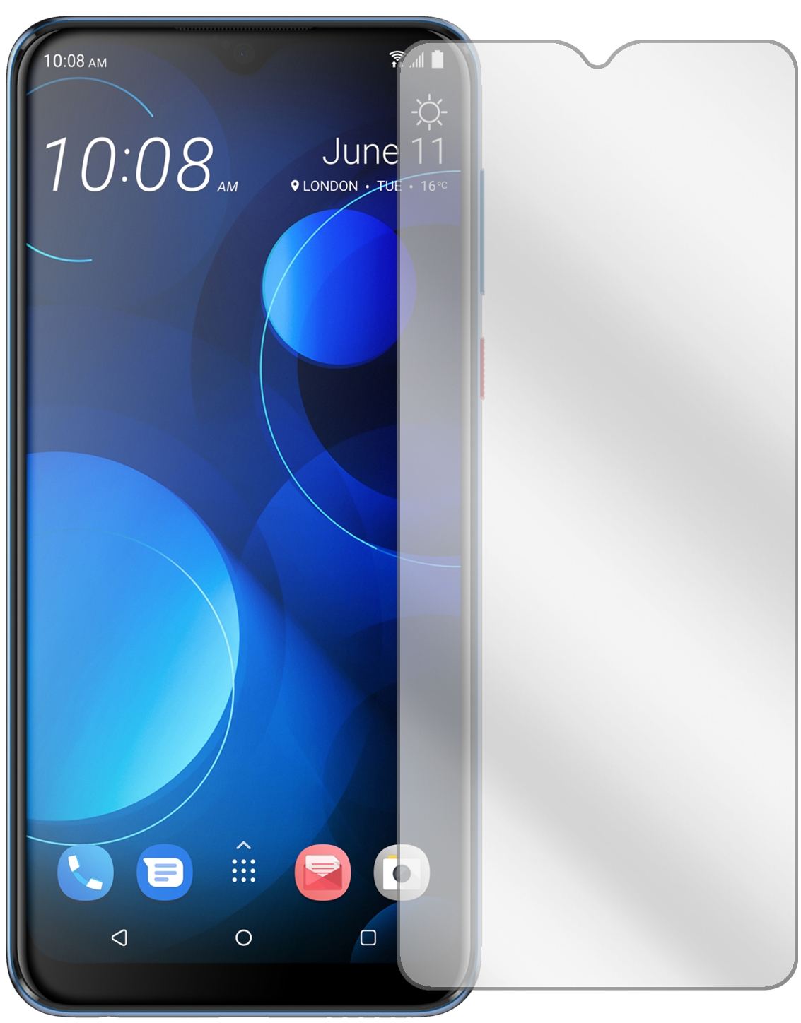 HTCDesire 19 Plus mit aufgebrachter dipos Displayschutzfolie, glasklare Darstellung ohne Einschränkungen