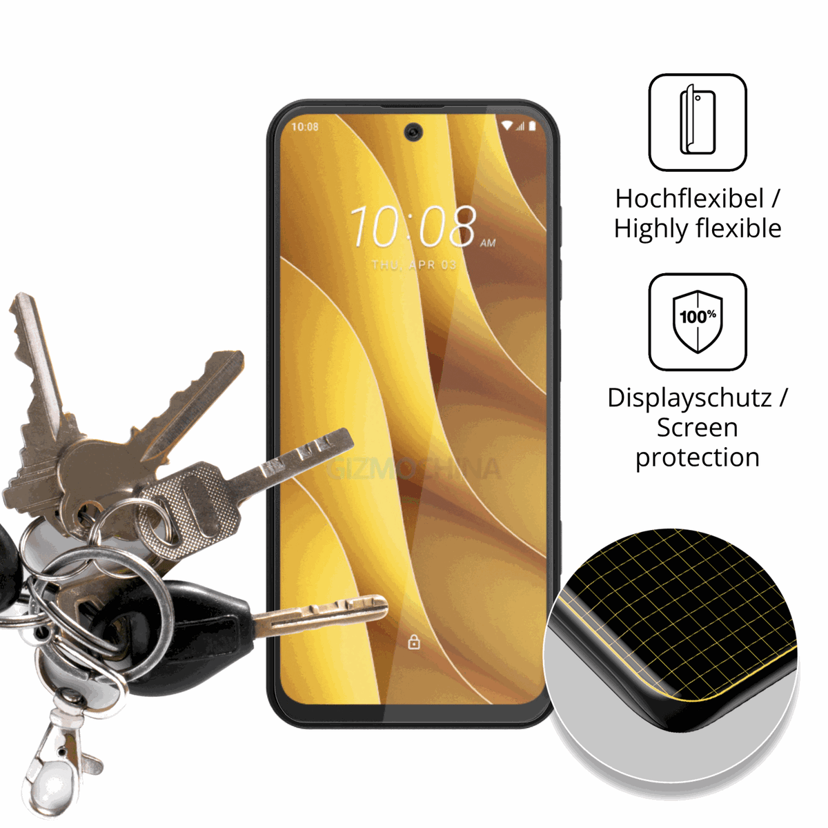 dipos Displayschutz für htcwildfire e7 plus, transparente Oberfläche, perfekte Passform auch für die Rundungen
