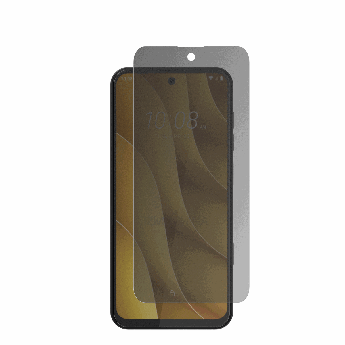 htcwildfire e7 plus mit aufgebrachter dipos Flex Schutzfolie, die seitliche Einblicke blockiert
