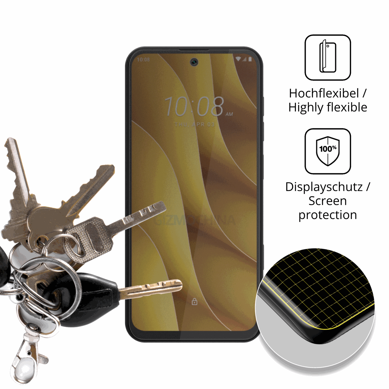 dipos Displayschutz für htcwildfire e7 plus, mit Blickschutzfilter und perfekter Passform auch für die Rundungen
