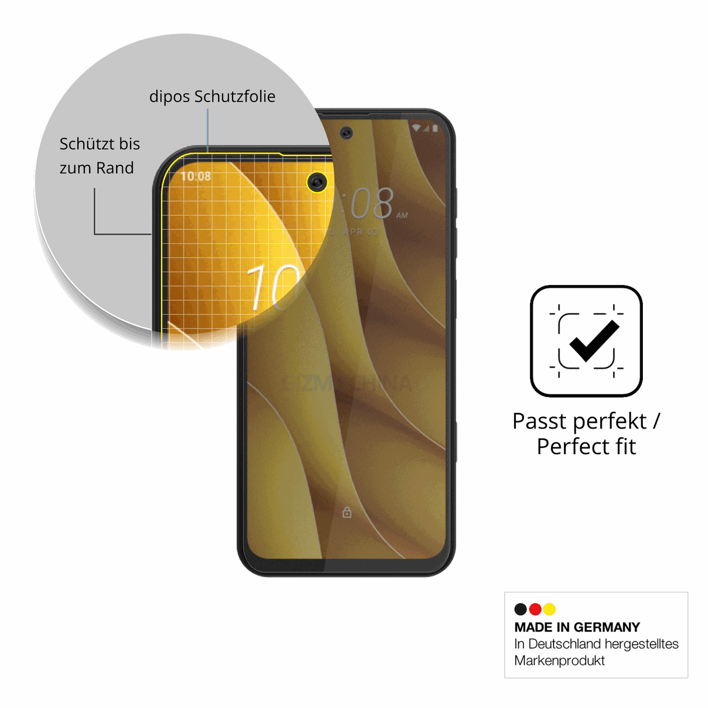 Schutz gegen Kratzer auf dem htcwildfire e7 plus Glas durch Schlüssel, Stöße gegen die Tischkante oder Stürze