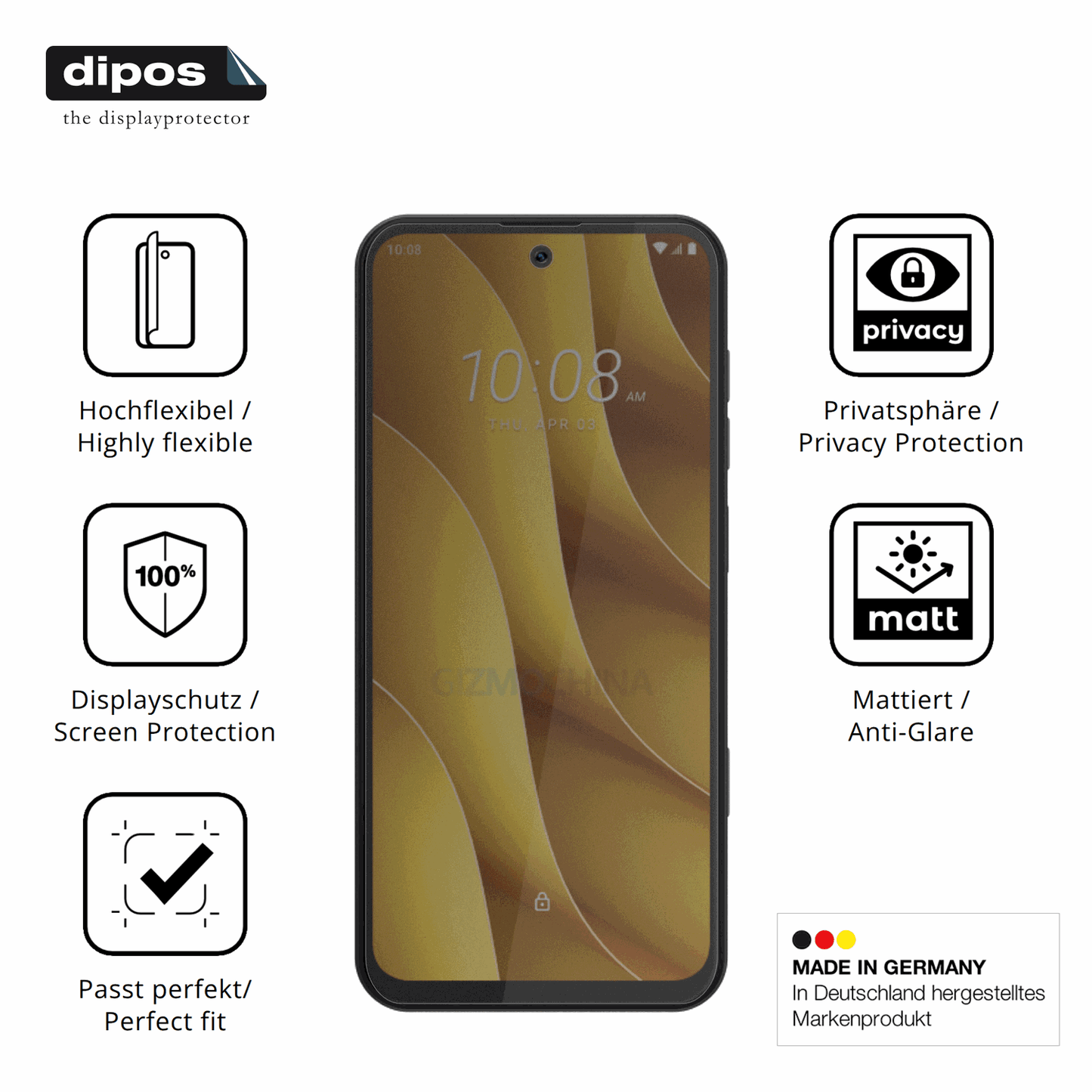 Flexible TPU-Folie passend zugeschnitten für htcwildfire e7 plus, mit Privatsphäre-Schutz durch Sichtschutz-Folie